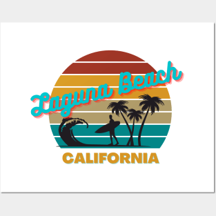 Laguna Beach California Retro Vintage Sunset Graphic Design Posters and Art